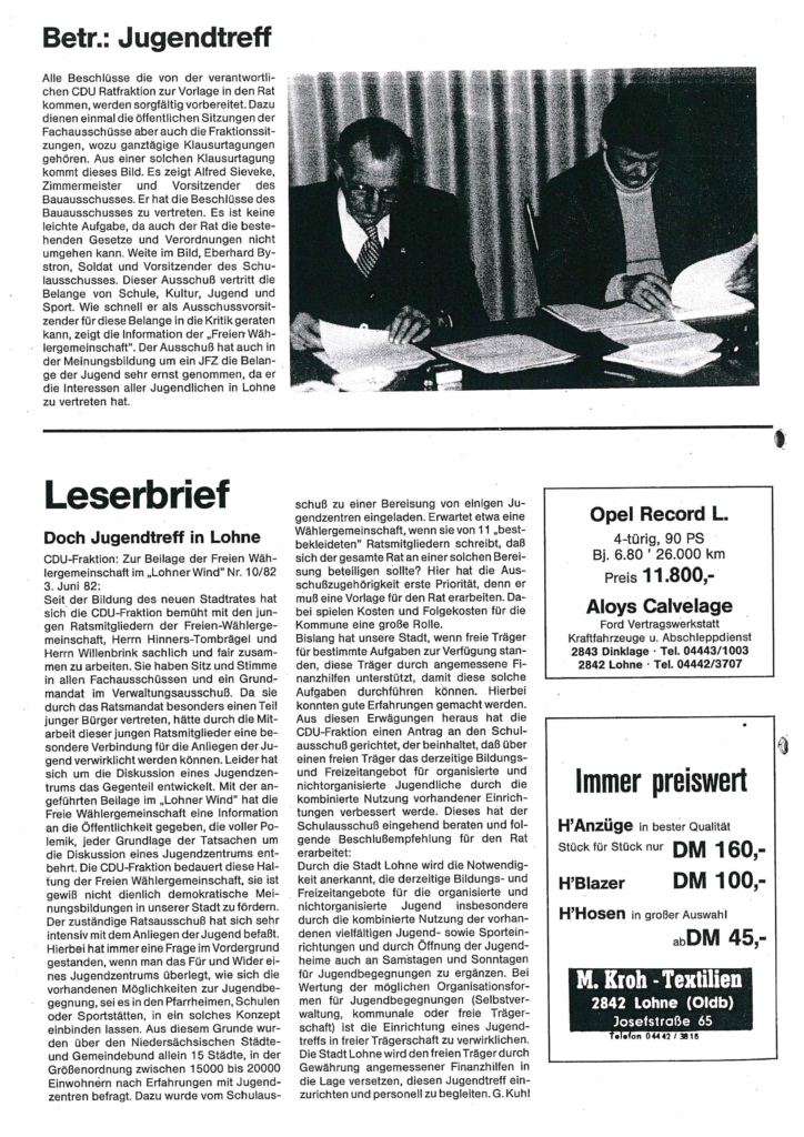 Zeitungsausschnitt von November 1982